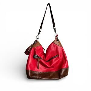 Vintage Red Leather Shoulder Bag with Braided Strap